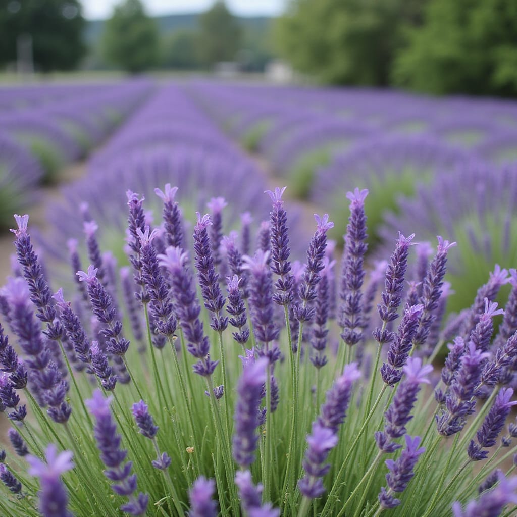 Image dune lavande bien taillée dans un jardin ensoleillé, montrant des tiges coupées net et une plante compacte et saine.