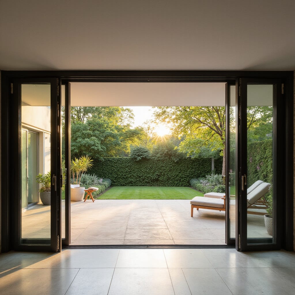 Image de deux types de portes de terrasse, l’une coulissante et l’autre combinée, montrant leurs différences de design et de fonctionnalité.