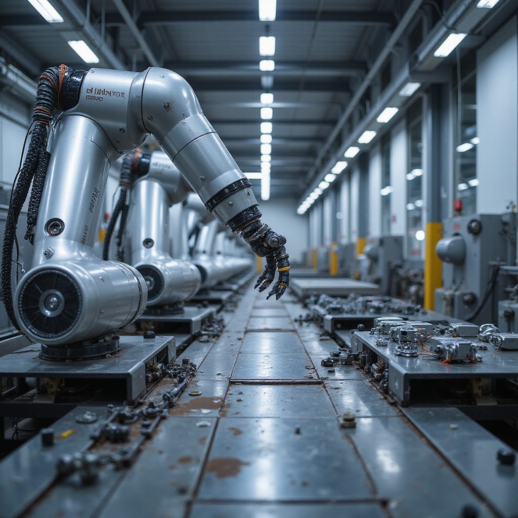 Une usine automatisée d’Hadrian avec des robots en action, produisant des pièces de précision pour l’aérospatial et la défense.