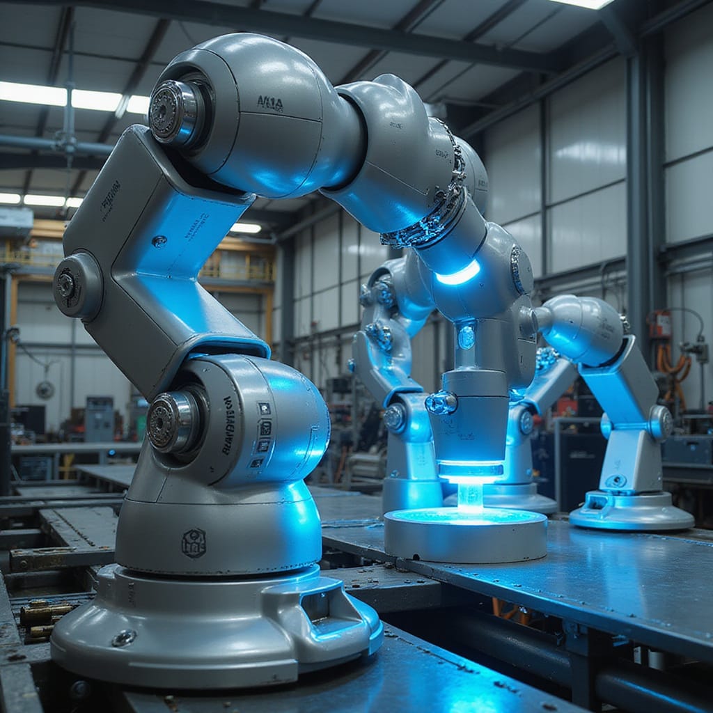 Une usine automatisée d’Hadrian avec des robots en action, produisant des pièces de précision pour l’aérospatial et la défense.