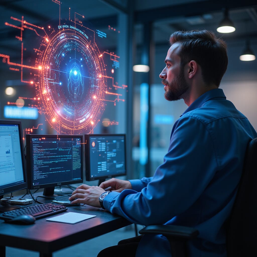 Alt-text for image: Photo dun centre dappels durgence moderne avec opérateurs utilisant des écrans montrant linterface AI de Hyper pour trier les appels entrants, symbolisant linnovation technologique au service des services durgence. ```