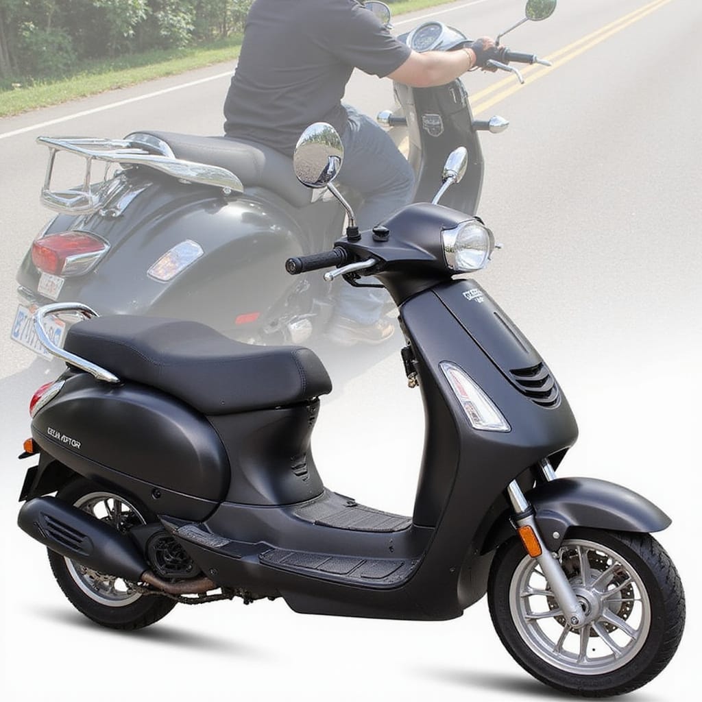 Alt-text : Un scooter équipé dun dispositif de blocage de direction dans un parking sécurisé.