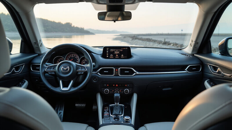 [Opis alt grafiki powiązanej z tematem] Lintérieur du nouveau Mazda CX-5 avec son écran tactile central géant et son design moderne.