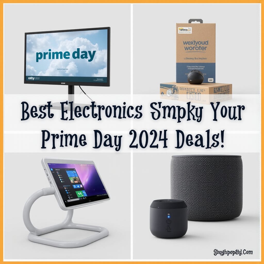 Une photo montrant une sélection de produits en promotion pendant le Prime Day, avec des étiquettes de réduction bien visibles.