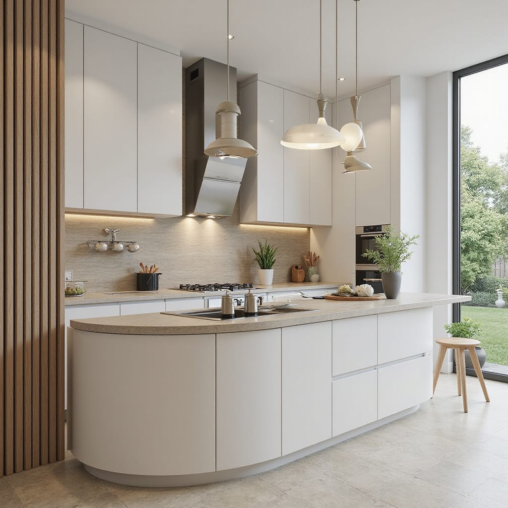 Peinture résistante aux taches appliquée sur un mur de cuisine moderne et lumineux.