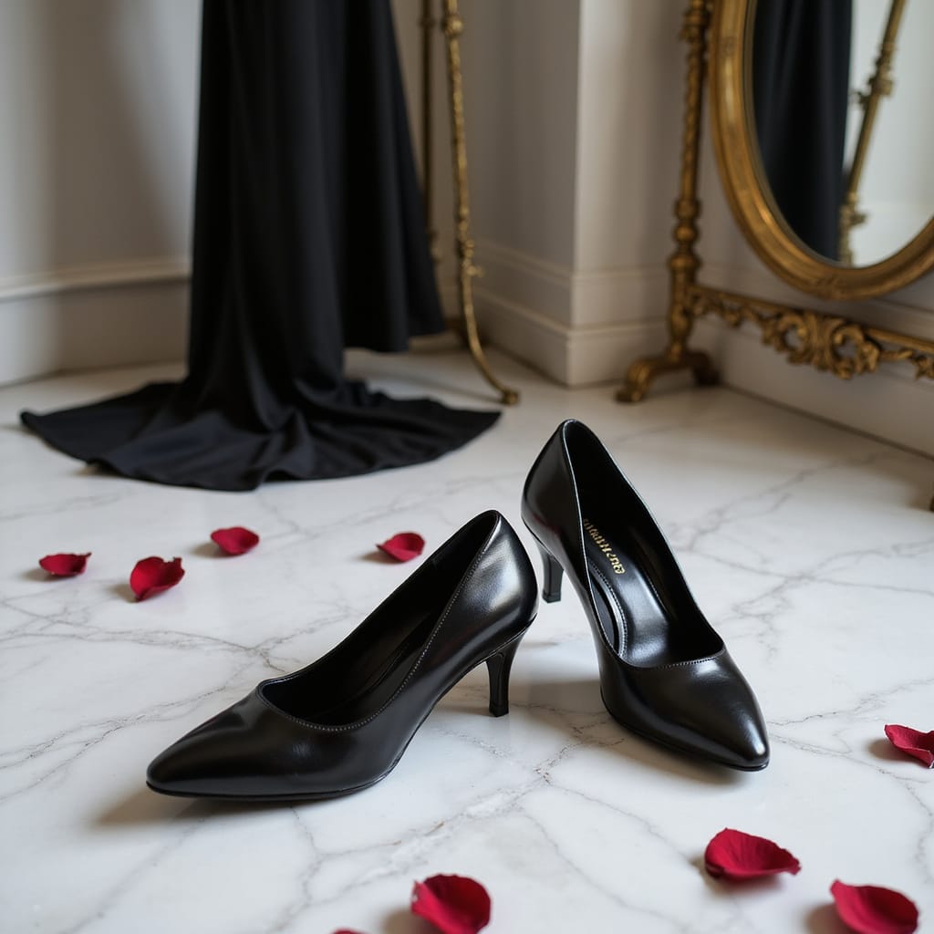 Femme portant des kitten heels élégantes avec une tenue chic pour une journée au bureau.