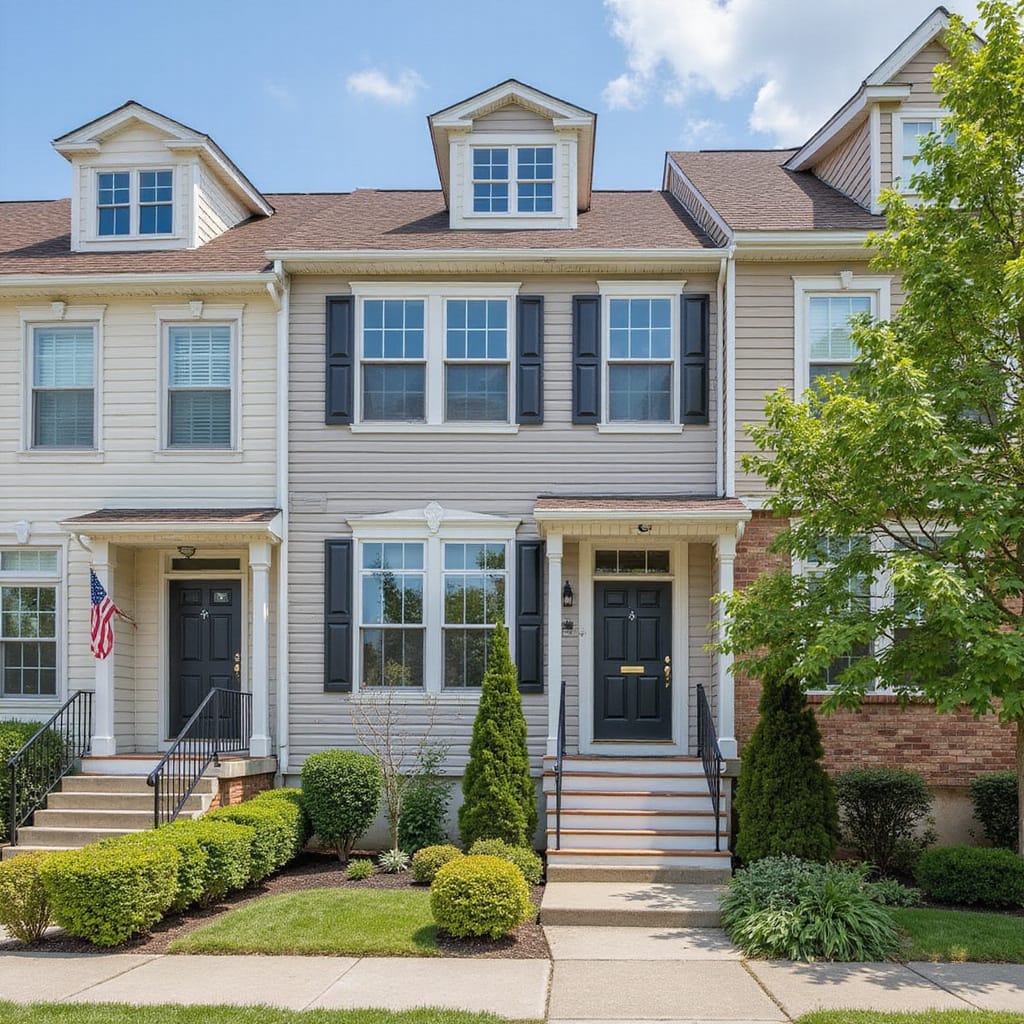 Une illustration comparant une maison en rangée et une maison individuelle, mettant en avant leurs différences architecturales et spatiales.