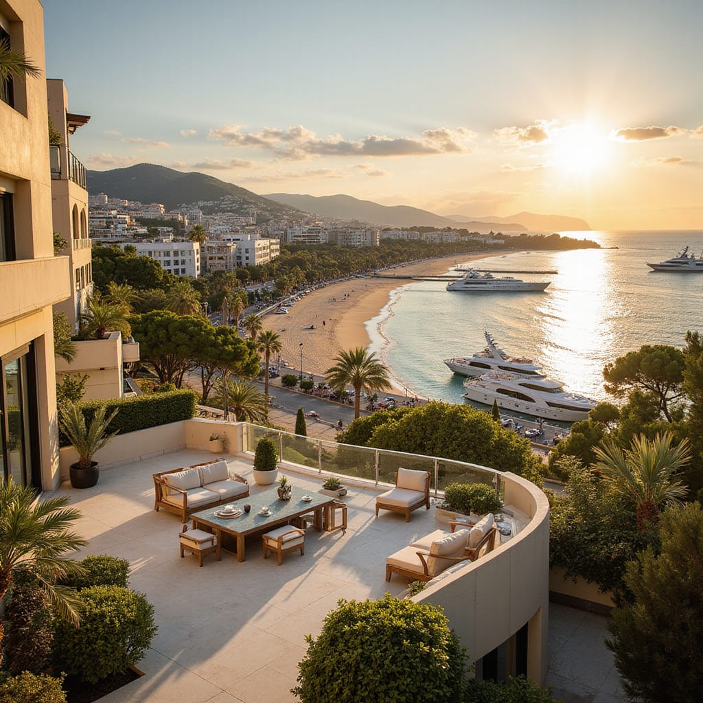 Une vue imprenable sur la Méditerranée depuis un appartement en location courte durée à Cannes, idéal pour les voyageurs en quête de luxe et de confort.