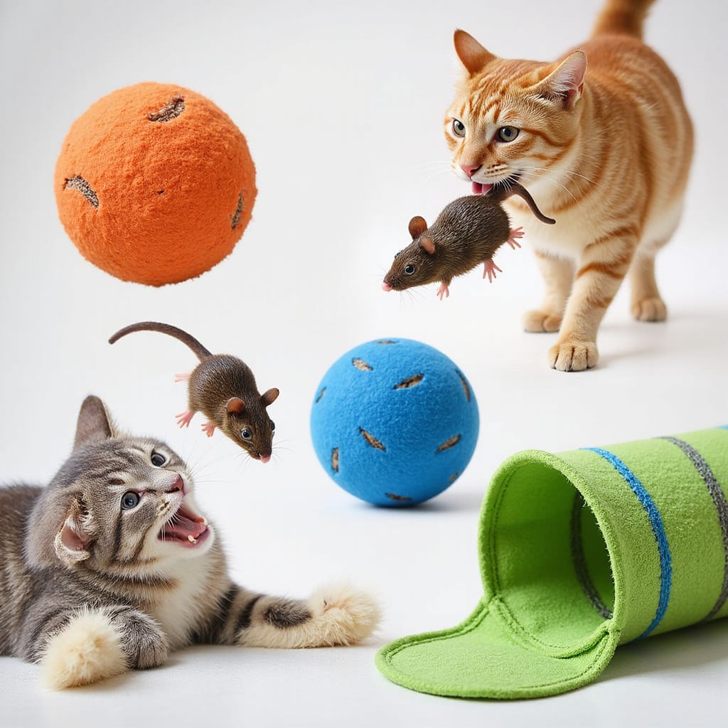 Alt-text for image : Chat jouant avec un jouet en sisal résistant, griffant et mordillant avec enthousiasme.