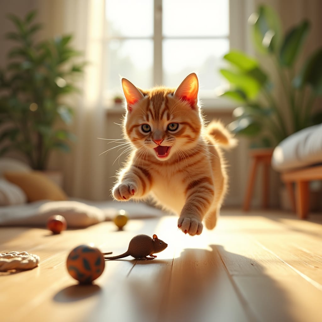 Alt-text for image : Chat jouant avec un jouet en sisal résistant, griffant et mordillant avec enthousiasme.