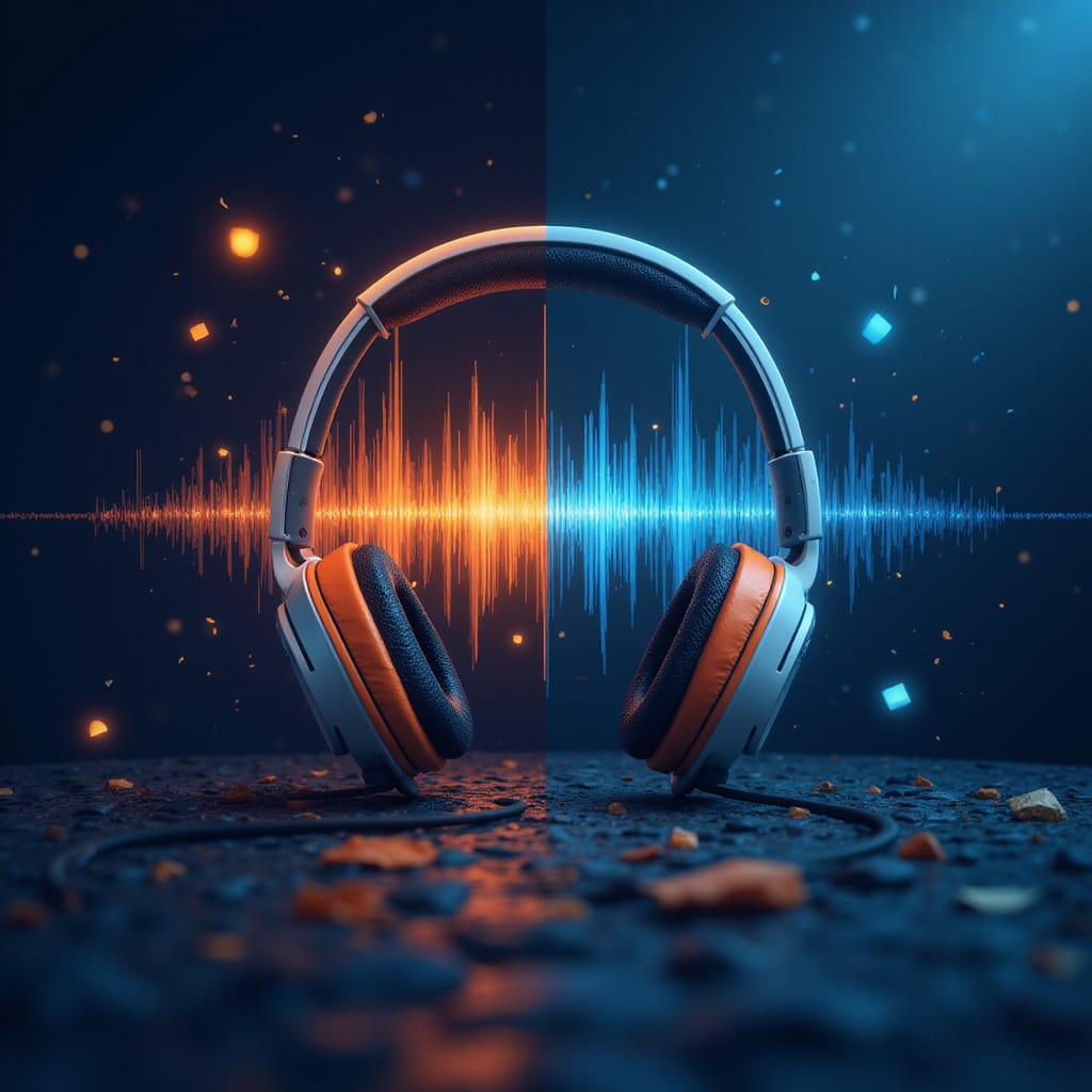 Image : Logo de Wondery avec une superposition des mots Restructuration Amazon Podcasts en arrière-plan.