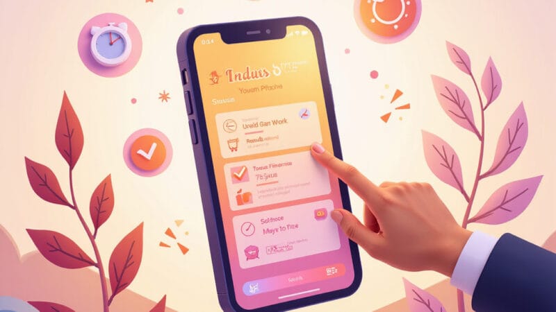 Capture décran de lapplication Focus Friend montrant un haricot souriant tricotant dans une chambre décorée, avec un timer de productivité en arrière-plan. ```