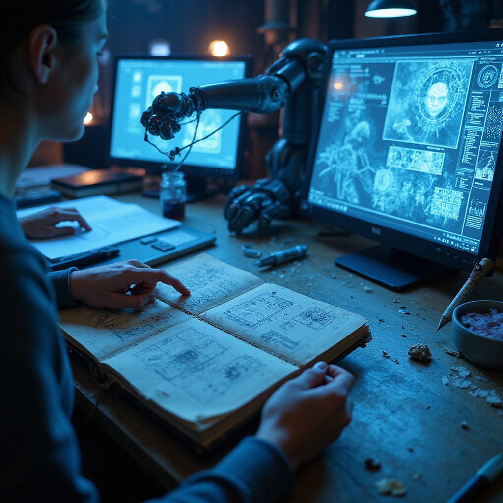 Alt-text : Illustration dun écran smartphone affichant des icônes dapplications avec, en arrière-plan, une IA générant un design automatique.