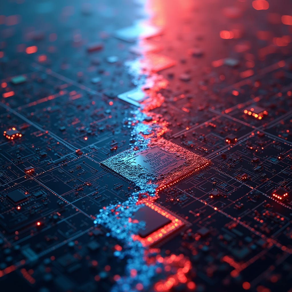 Alt-text : Logo de Nvidia et drapeau chinois représentant les tensions autour des régulations antitrust en matière de semi-conducteurs.