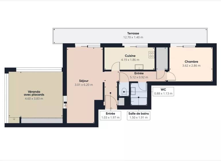 Appartement spacieux 48m² avec garage et balcon