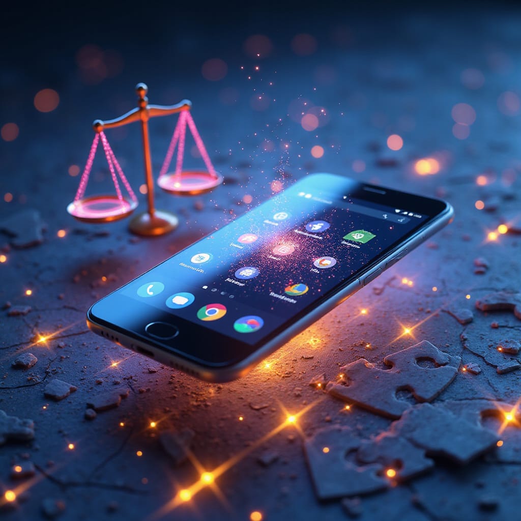 Tim Sweeney, PDG dEpic Games, commente laccord antitrust entre Google et Epic devant un écran affichant le logo Android, symbolisant louverture de la plateforme. ```