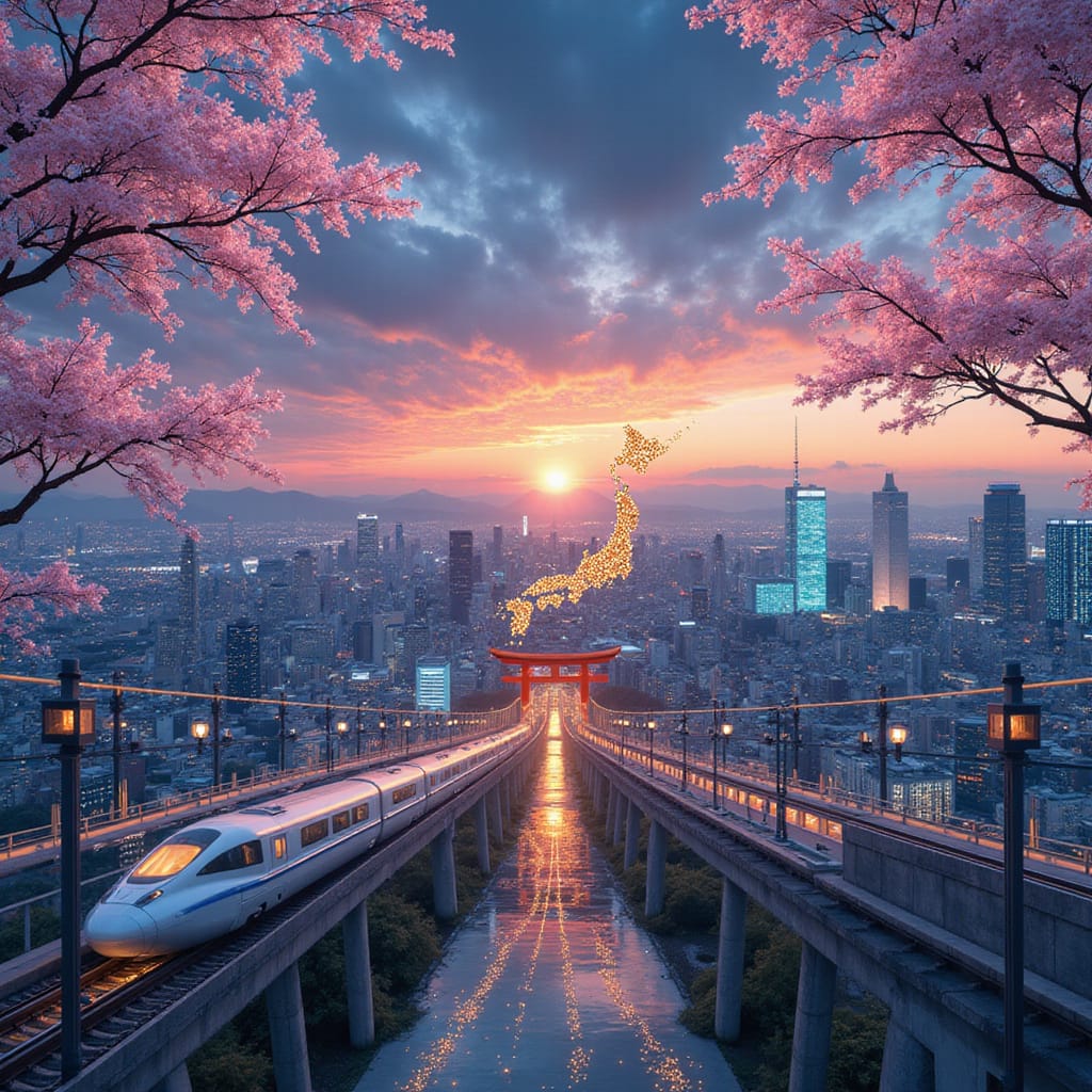 Alt-text : Illustration stylisée dun cerveau IA connecté à des buildings japonais, symbolisant la collaboration entre SoftBank et OpenAI.