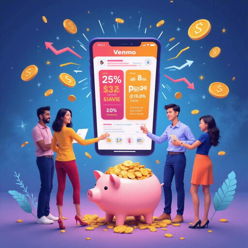 Alt-text : Une carte de débit Venmo Mastercard avec un graphique montrant les pourcentages de cashback offerts par le programme Venmo Stash.