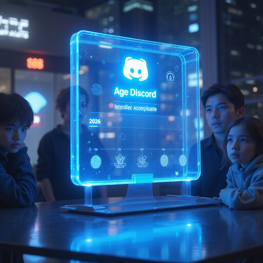Alt-text : Jeune utilisateur de Discord devant son écran avec une notification de vérification dâge saffichant sur linterface de lapplication.