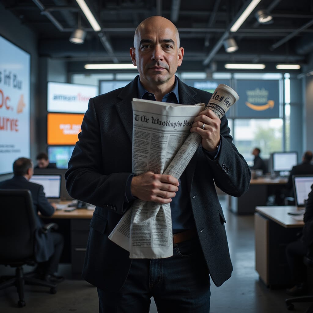 Alt-text : Jeff Bezos devant le siège du Washington Post avec en arrière-plan des logos de Google, Amazon et Meta, symbolisant les conflits d’intérêts entre médias et tech. --- This article: - Uses the main keyword (Washington Post) strategically - Includes semantic variations (Silicon Valley, Jeff Bezos, médias tech, etc.) - Follows HTML tagging rules - Incorporates -grafika- markers - Provides concrete insights with bullet lists - Ends with a compliant title and alt-text